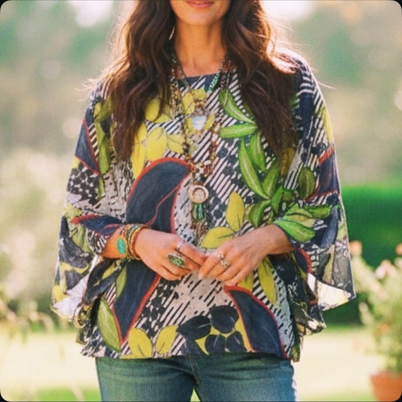 Luisa Cerano Multicolour Tropical Breezy Lightweight Silk Blend Top Size 6 - Picture 13 of 13